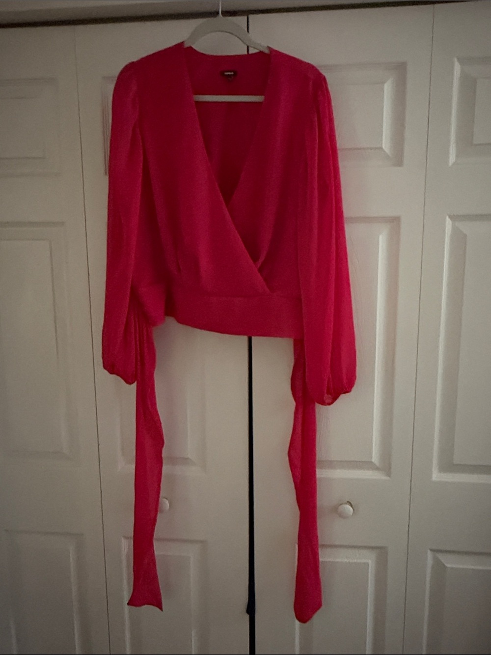 Express Hot Pink Wrap Blouse with Long Ties